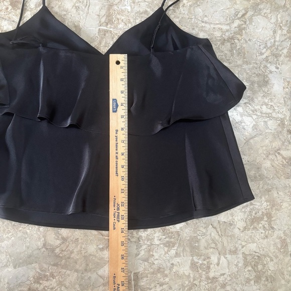 Express Black Satin Ruffle Camisole Tank Size M Holiday Glam / NYE Party Top - Picture 8 of 9